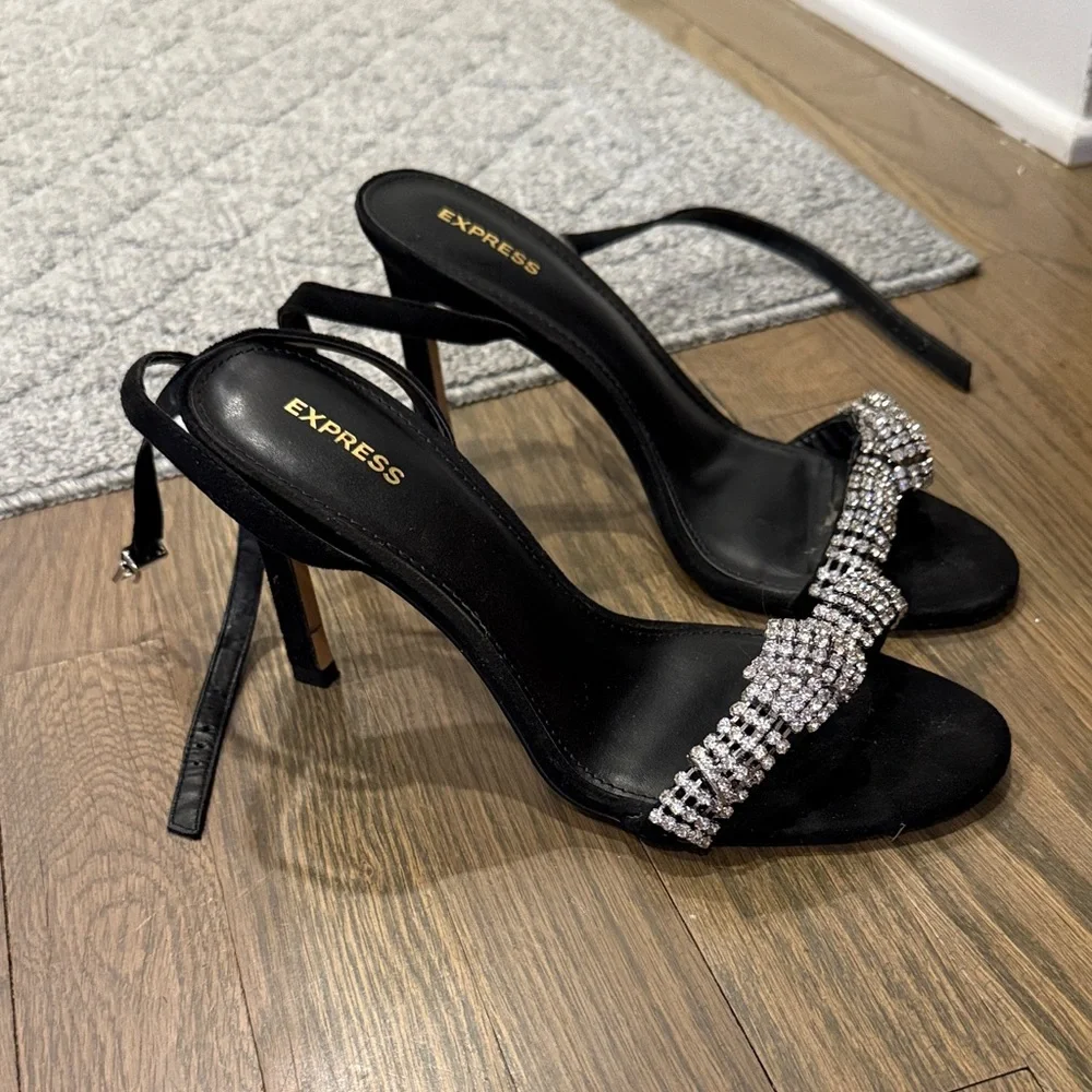 Express Elegant Black Heels with‎ Sparkling Rhinestones size 9